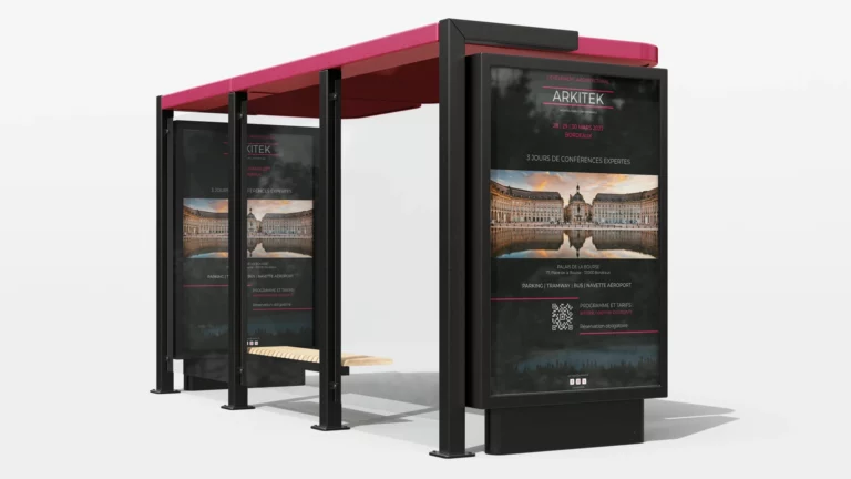 Mockup d’affiche pour abri bus réalisée pour le salon Arkitek, réalisé par Noémie Bouton designer graphique à Bordeaux