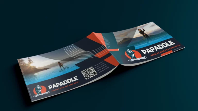 Couverture de brochure Papaddle réalisée par Noémie Bouton designer graphique à Bordeaux